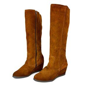 Target Merona Tall Suede Leather Chestnut Brown Women's Boots Sz 9 Wedge Heels